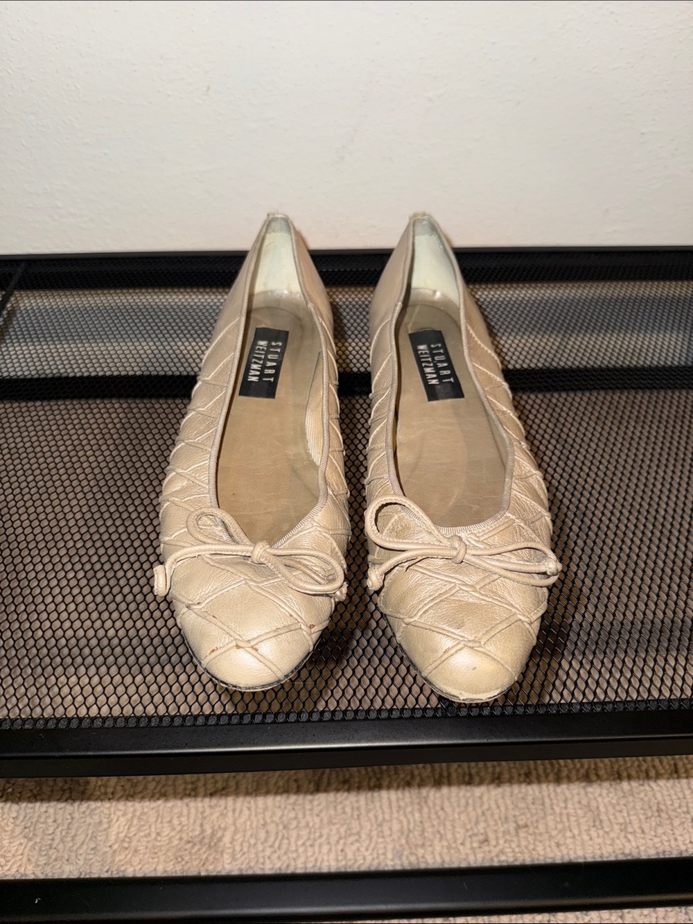 Stuart Weitzman Quilted Ballet Flats in Metallic Beige